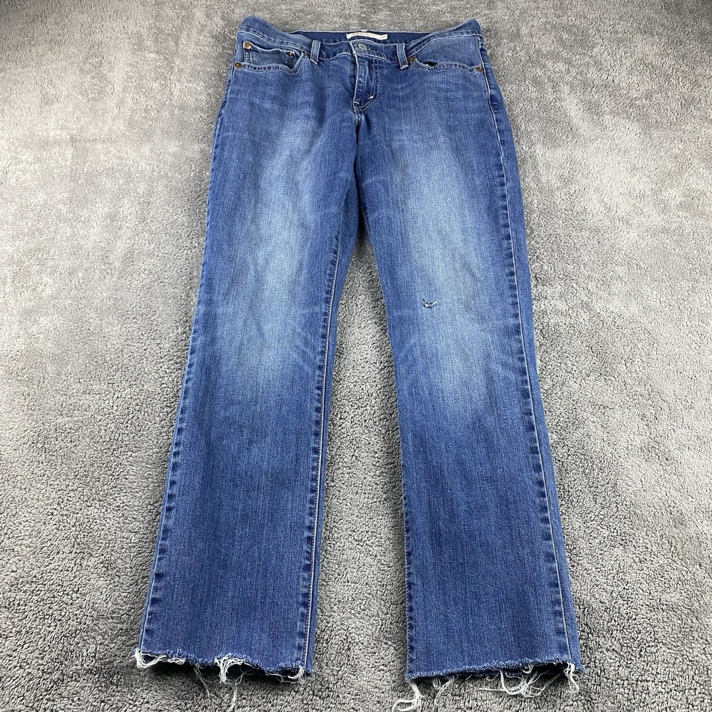 Levis 414 Relaxed Straight Droit Relax Jeans Womens 27 Blue‎ Medium Wash Raw Hem